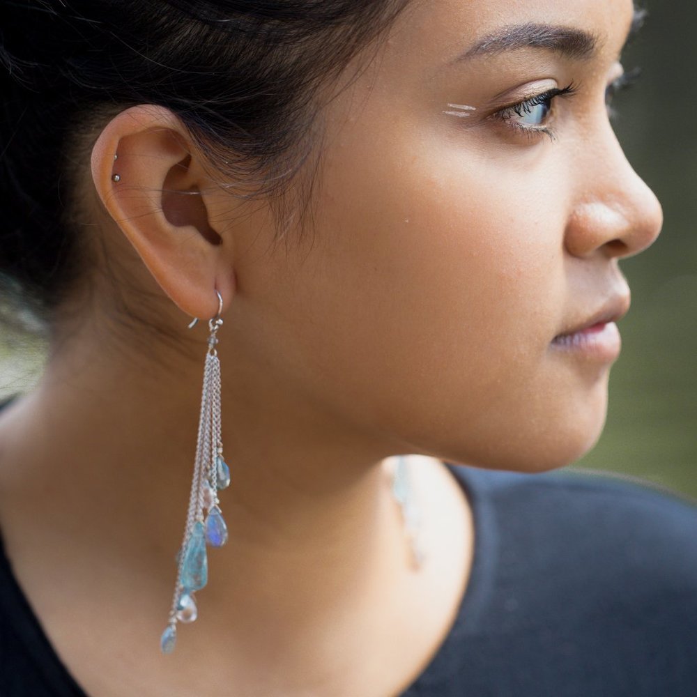 Sterling Silver Blue Gemstone Dangle Earrings
